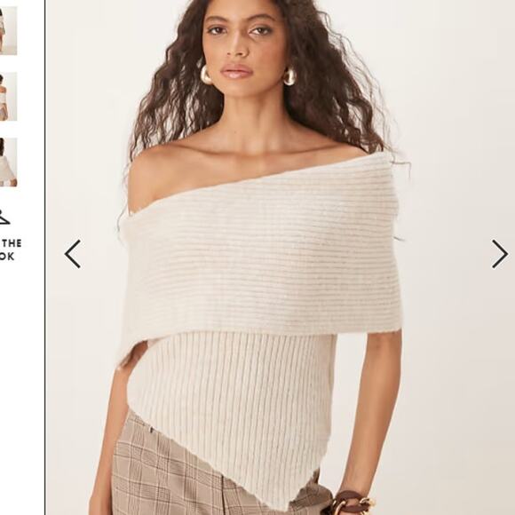ASOS DESIGN One Shoulder Knit Sweater Off Shoulder In Oatmeal - Picture 1 of 10